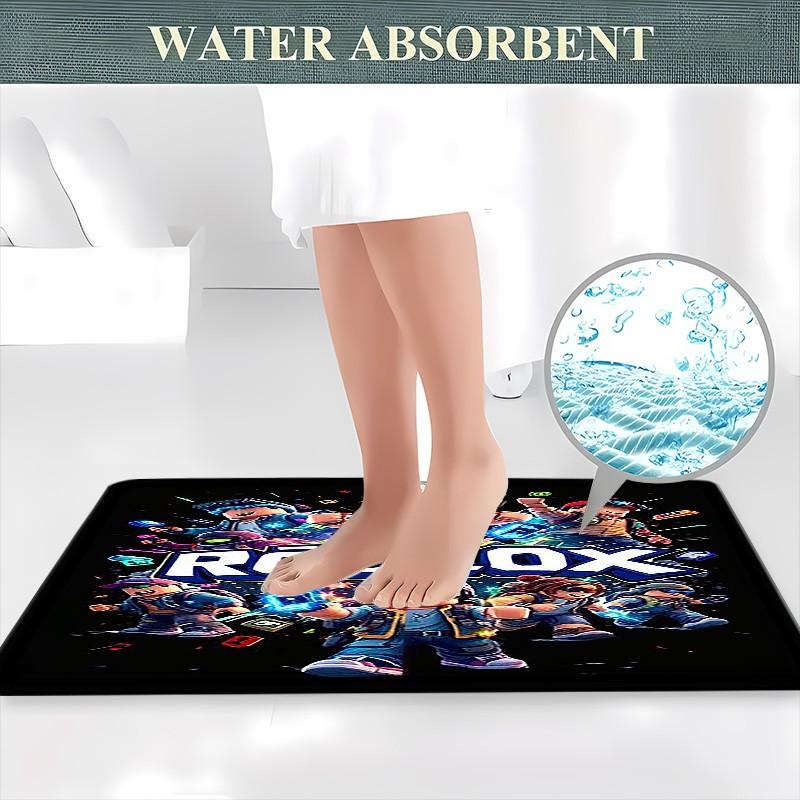 Roblox Game Theme Bathroom Four Piece Set, Character Print Shower Curtain, Player Exclusive Bath Mat, Toilet Pad, U-Shaped Pad, Elegant Bathroom Decor