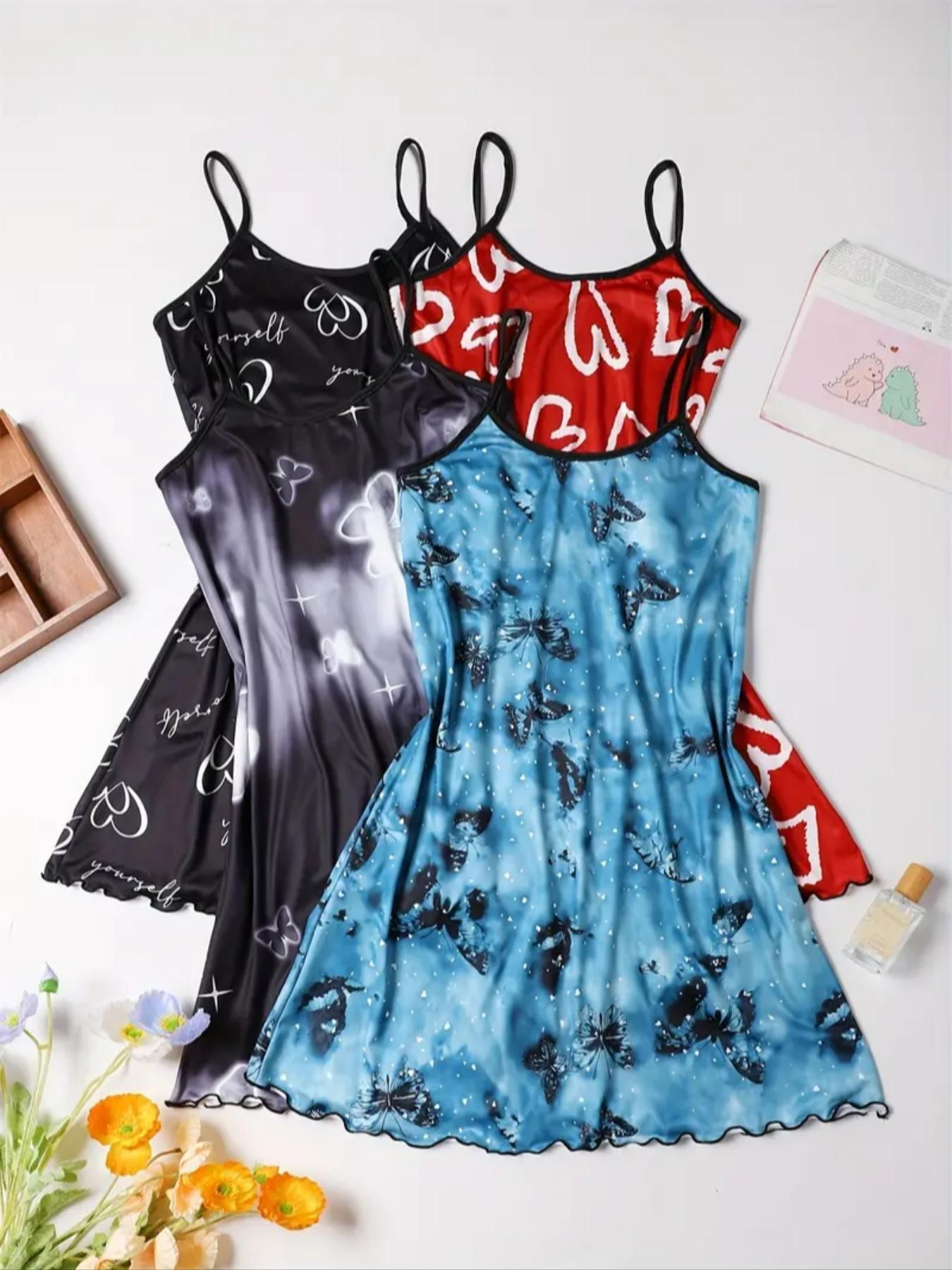 Women's All Over Print Cami Nightdress, Casual Soft Comfortable Spaghetti Strap Nightgown for All Seasons, Lady's Sleepwear for Indoor Wear, Breathable Sleep Dress