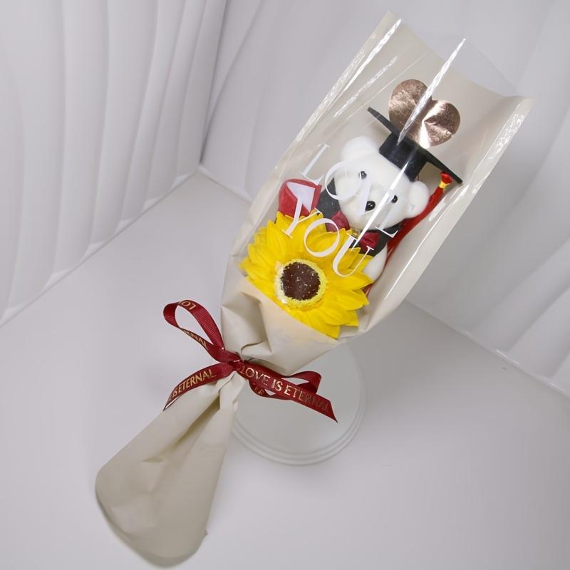 1pc of Bear Wearing a Graduation Cap with Golden Heart Wrapping Paper Bouquet, Realistic Sunflower Bouquet, a Gift for Friends, Classmates, Or Girlfriends During Graduation Season Parties