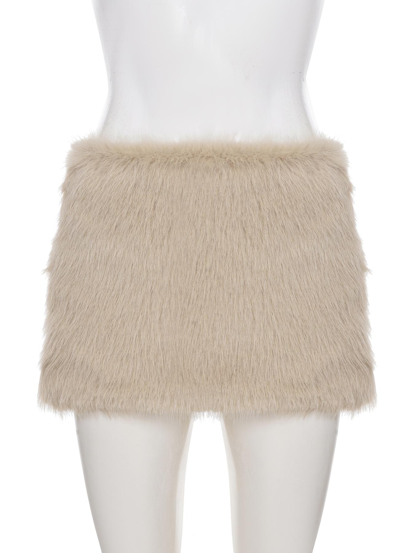 Fashion Street Style Plain Color Faux Fur Low Waist Sexy Mini Skirt, Casual Fashion Skirt, Autumn Winter Slim Fit Bodycon Short Dress, Vintage Hot for Nightclubs Bars