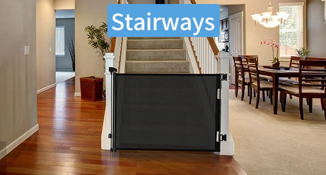 Retractable Baby Gate,Mesh Baby Gate or Mesh Dog Gate,33.6" Tall,Extends up to 55"71" 118"168"197"Wide,Child Safety Gate for Doorways,Stairs,Hallways,Indoor/Outdoor（black/grey）