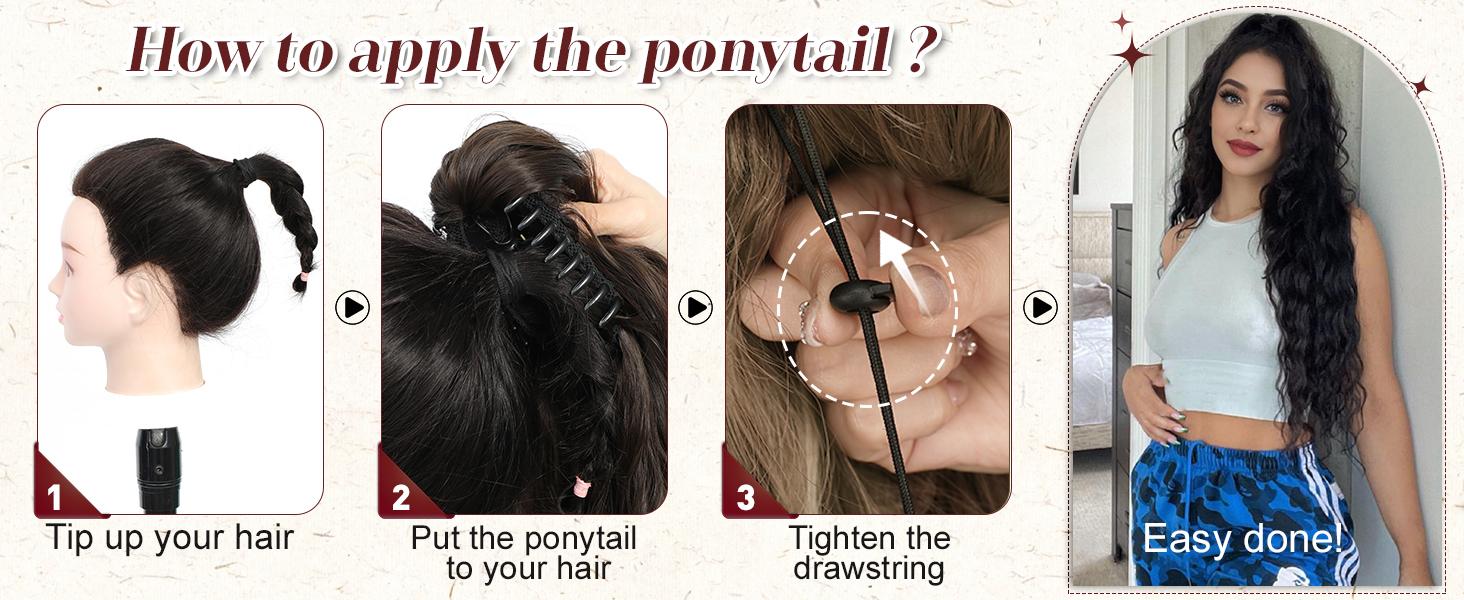 Iridescent Ponytail Extension Claw 30" Curly Pony Tail Clip in Claw Hair Extensions Fluffy Natural Looking Synthetic Hairpiece for Women