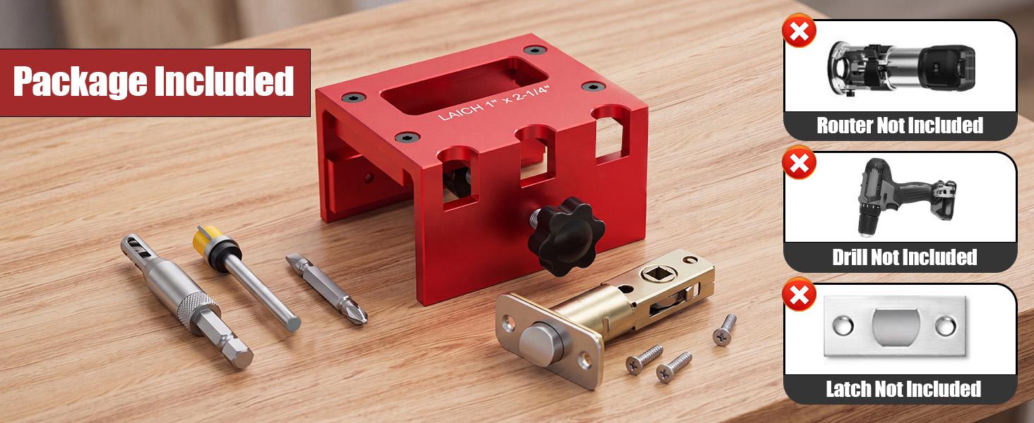 GJANSH Door Latch Mortise Tool for Router, Aluminum Alloy Door Latch Plate Template Kit, Door Lock & Door Installation Kit, Fits 1-3/8" & 1-3/4" Wood Doors, for 1" x2-1/4 Latch Plates, Not for Strike Plate
