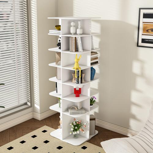 [Bellemave]6-7 Tier Rotating Shoe Rack Tower, 3 choices-Spinning Shoe Display, 360 Shoe Rack Storage Round Carousel, Vertical Handbag Rotate Shoes Closet Organization, Christmas Gift (WHITE)