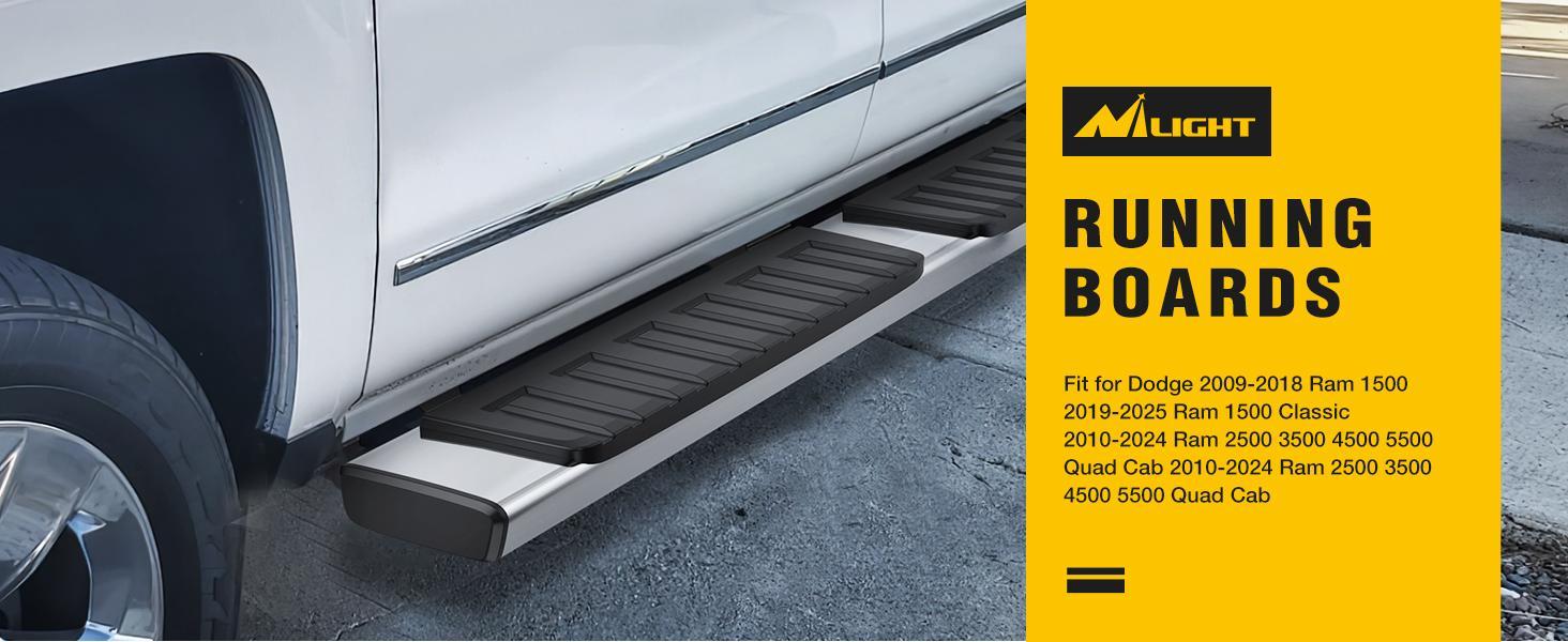 Nilight Running Boards for 2009-2018 Dodge Ram 1500 Quad Cab 2019-2024 ram 1500 Classic Body Quad Cab 2010-2024 Dodge ram 2500 3500 6 Inch Side Step Nerf Bars Stainless Stee, Stainless Steel, 1 Pack Of Accessories