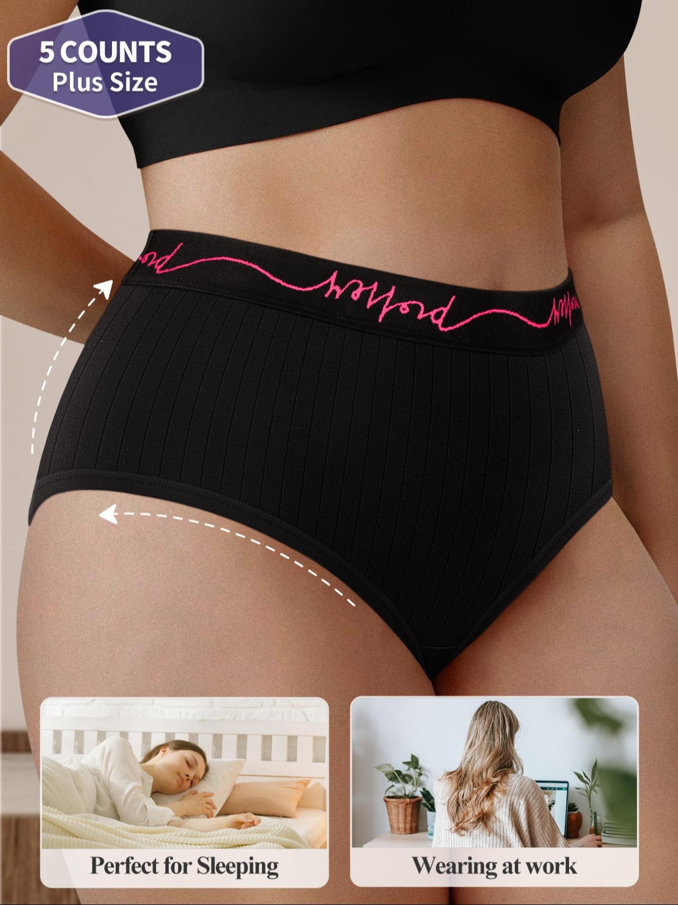 Plus Size Letter Tape Brief, Breathable Fit Panties, Soft Comfy Breathable Panties for Daily Wear, Women's Underwear for All Seasons