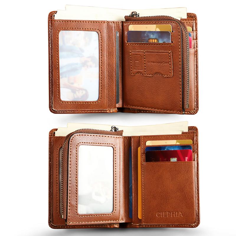 Cowhide Leather Wallets for Men Vintage Short Multi Function Purse RFID Blocking Protection Zipper Coin Pouch ID Credit Card Holder Genuine Leather Money Bag