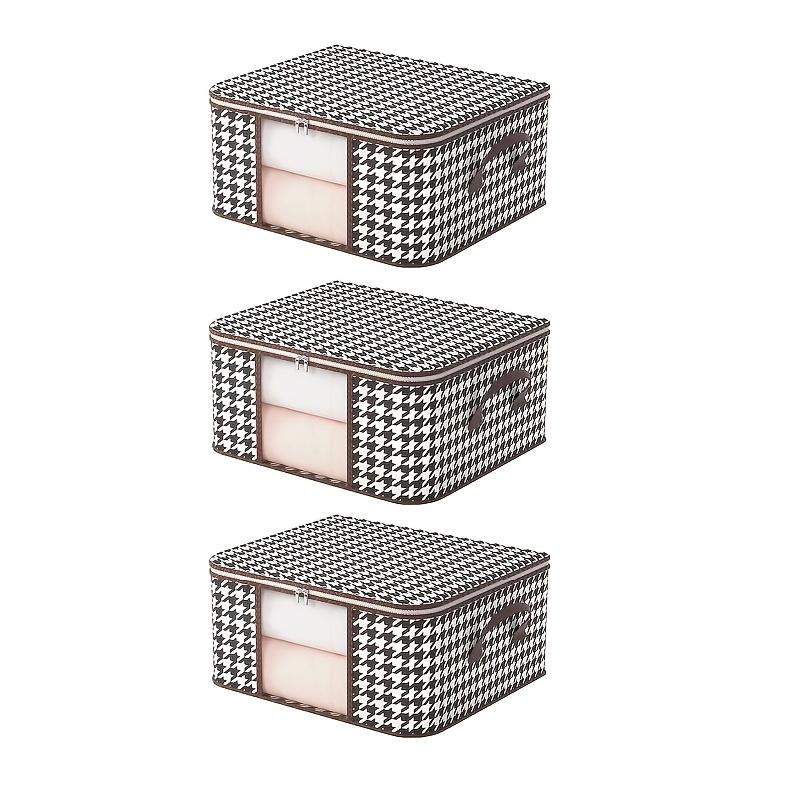 3-Piece Quilt Storage Bags, Foldable Clothes Organizer with Transparent Window, Zipper and Handle, Ideal for Dorms and Bedrooms