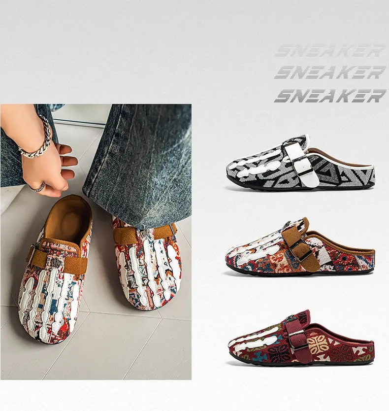 Men's Bohemian Print Mules, Mule Slides, Comfortable Slip-On Sandals, Adjustable Buckle, Soft Insole, Ideal for Daily Wear, Casual Footwear