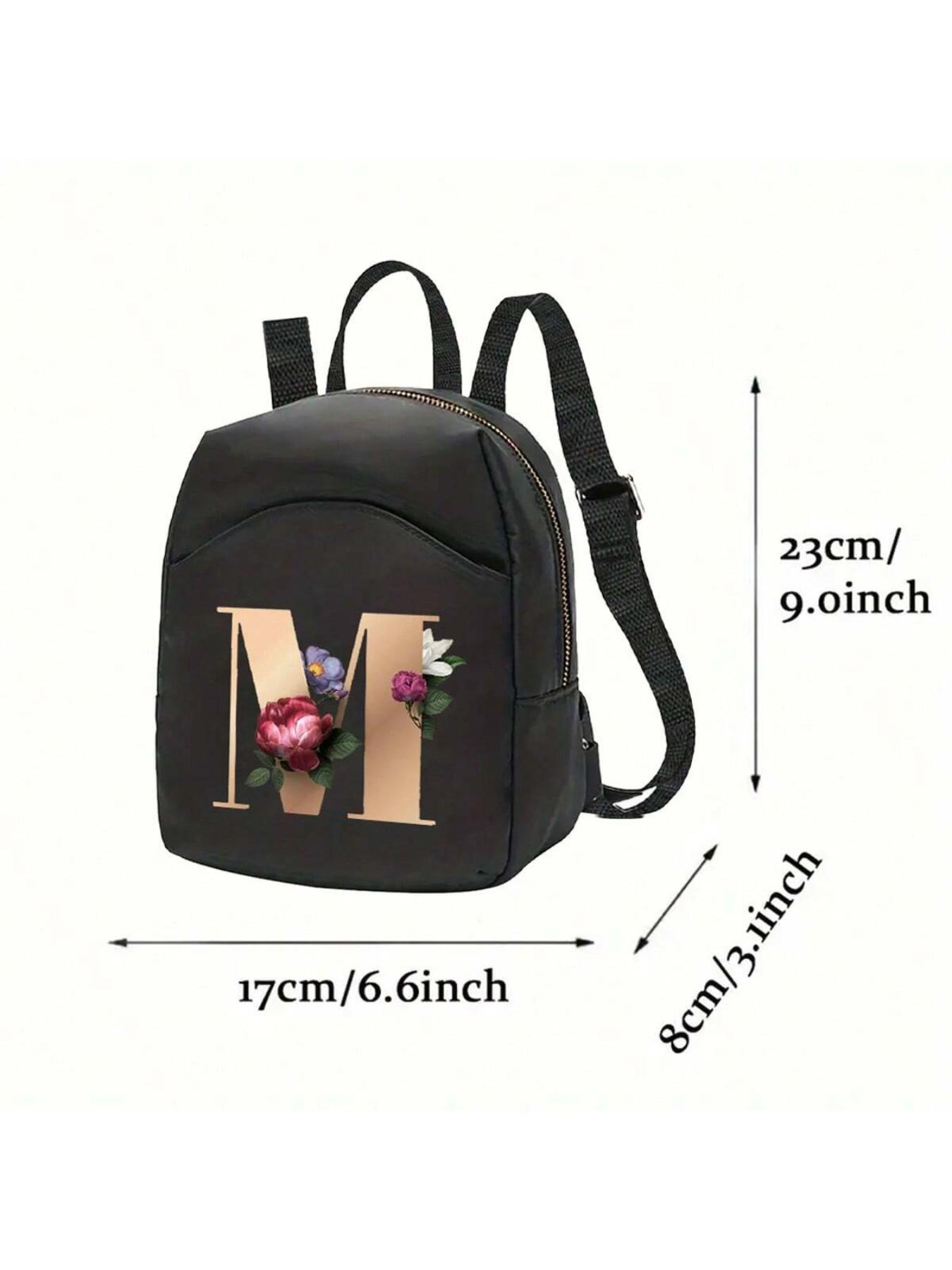 Fashion Floral Letter Backpack, Perfect for Casual Travel and School, Small Floral Letter Print, Convenient Zipper, Daily Use, Shopping and Groceries