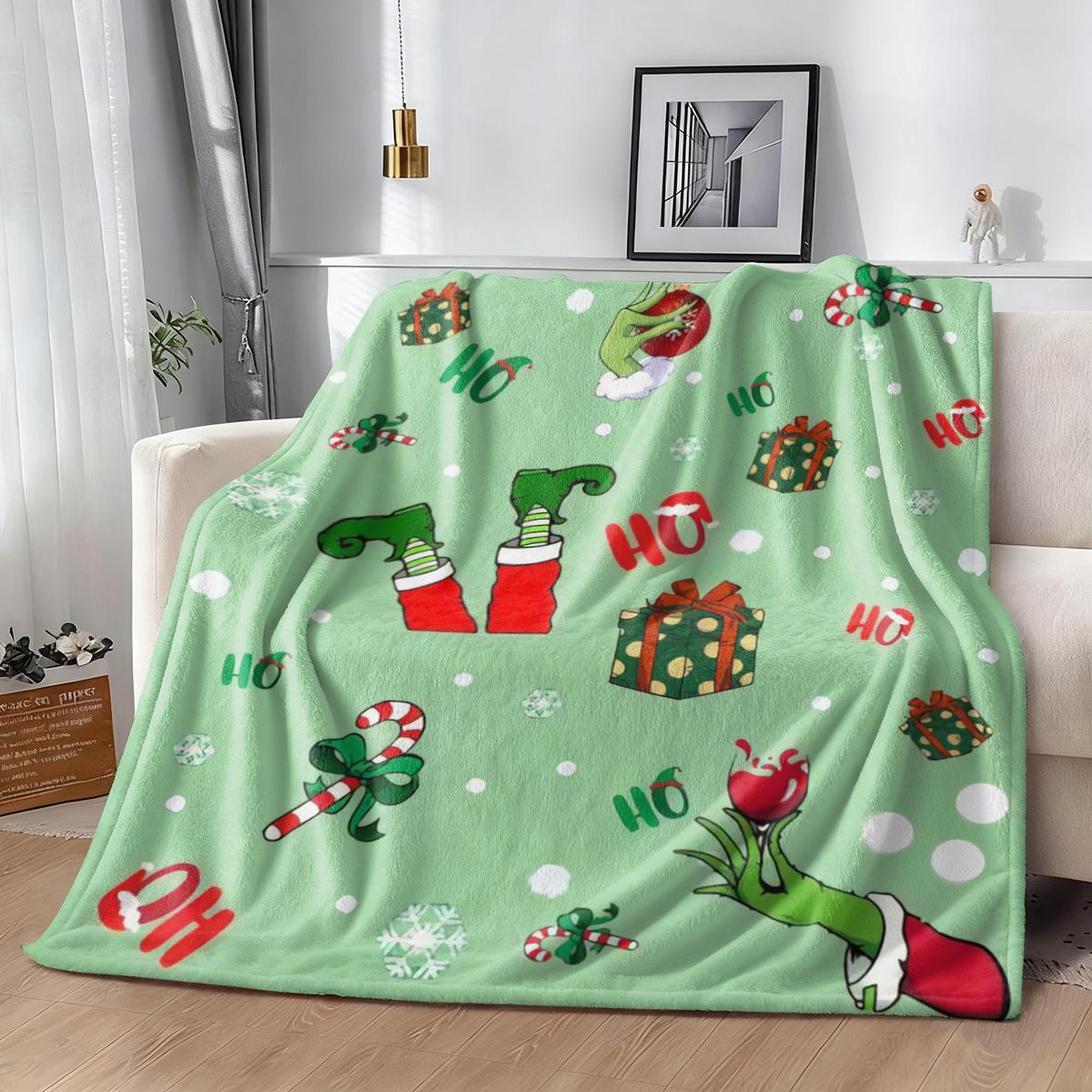 Comfortable Christmas Anime Grinch Gift Blanket, Flannel Blanket for Holiday Gifts, Soft Skin-Friendly Multi-Size Blanket, Perfect Home Decor