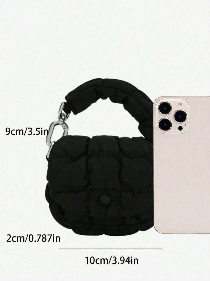 Women's Solid Color Ruched & Quilted Design Coin Purse, Fashionable Mini Handbag for Earphone & Key, Casual Trendy Versatile Coin Storage Bag, Elegant Minimalist Handbag