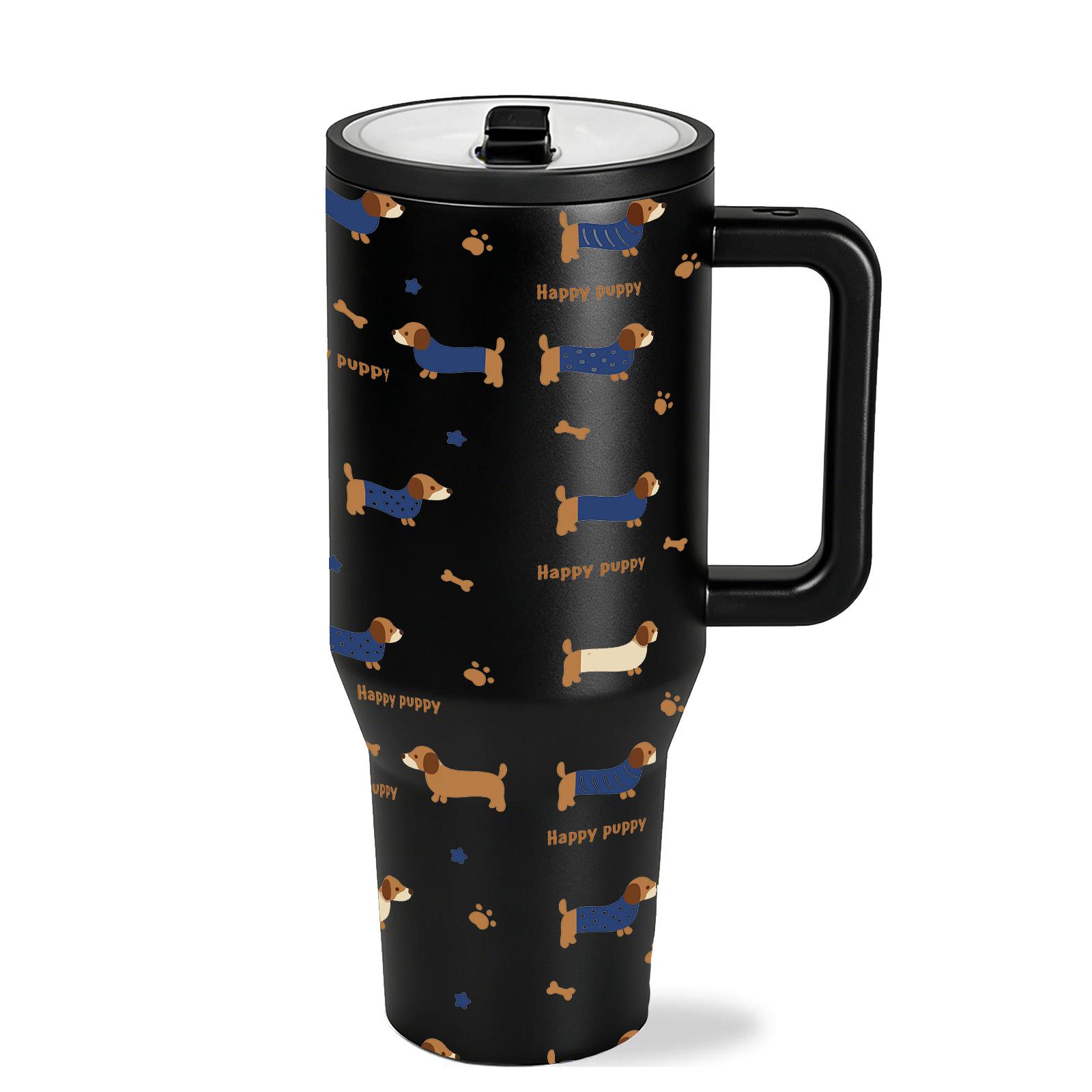 1 Pc thermal mug, 40oz insulated mug, vacuum cup double wall, keeps hot 12h cold 24h, leak proof travel mug with handle, cute dachshund design, perfect mother’s day gift, gift for mom women, daily coffee tea hot cold drinks, home office use