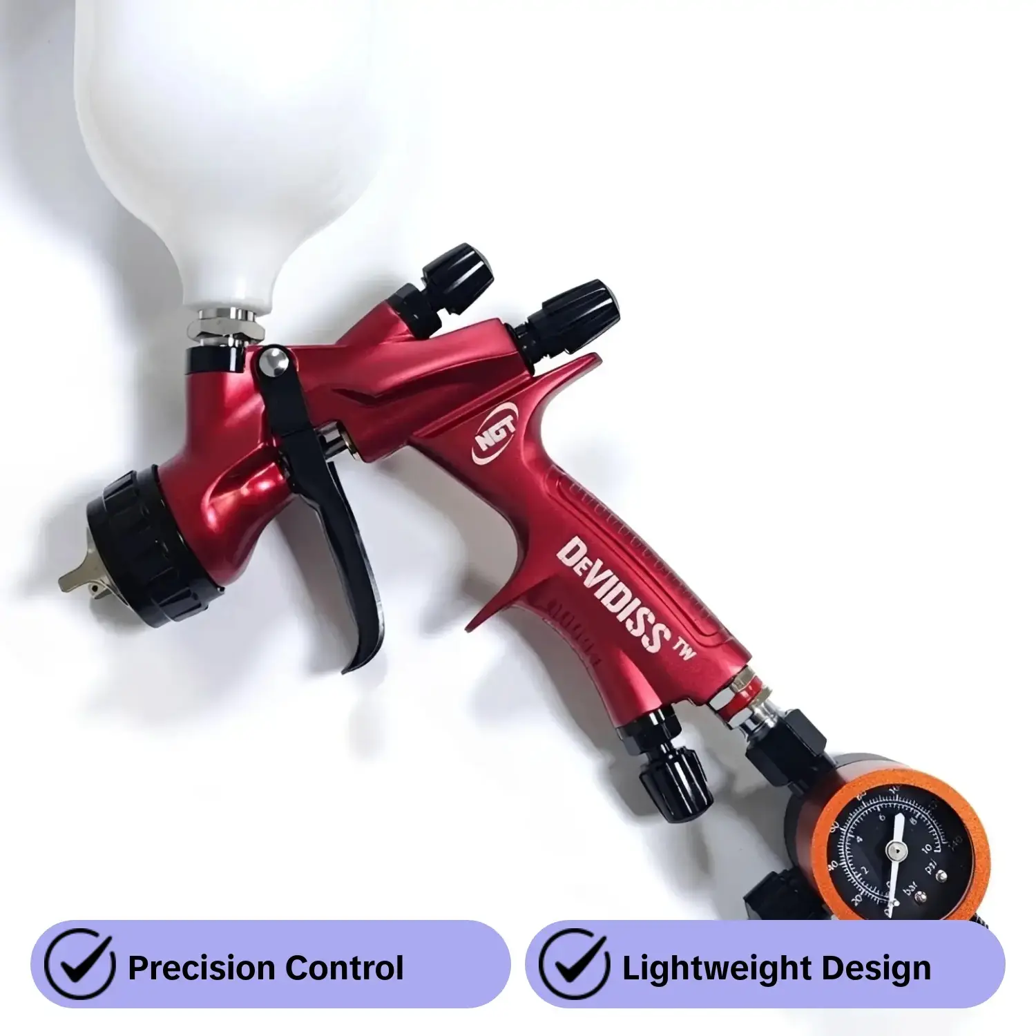 Devidiss Hvlp Ngt Pro Te20 Lite Spray Gun Set, Professional 1.3mm Nozzle with Pressure Gauge Regulator, Ideal for Clearcoat Application, Paint Spraying Tool, Spray Painting Tool
