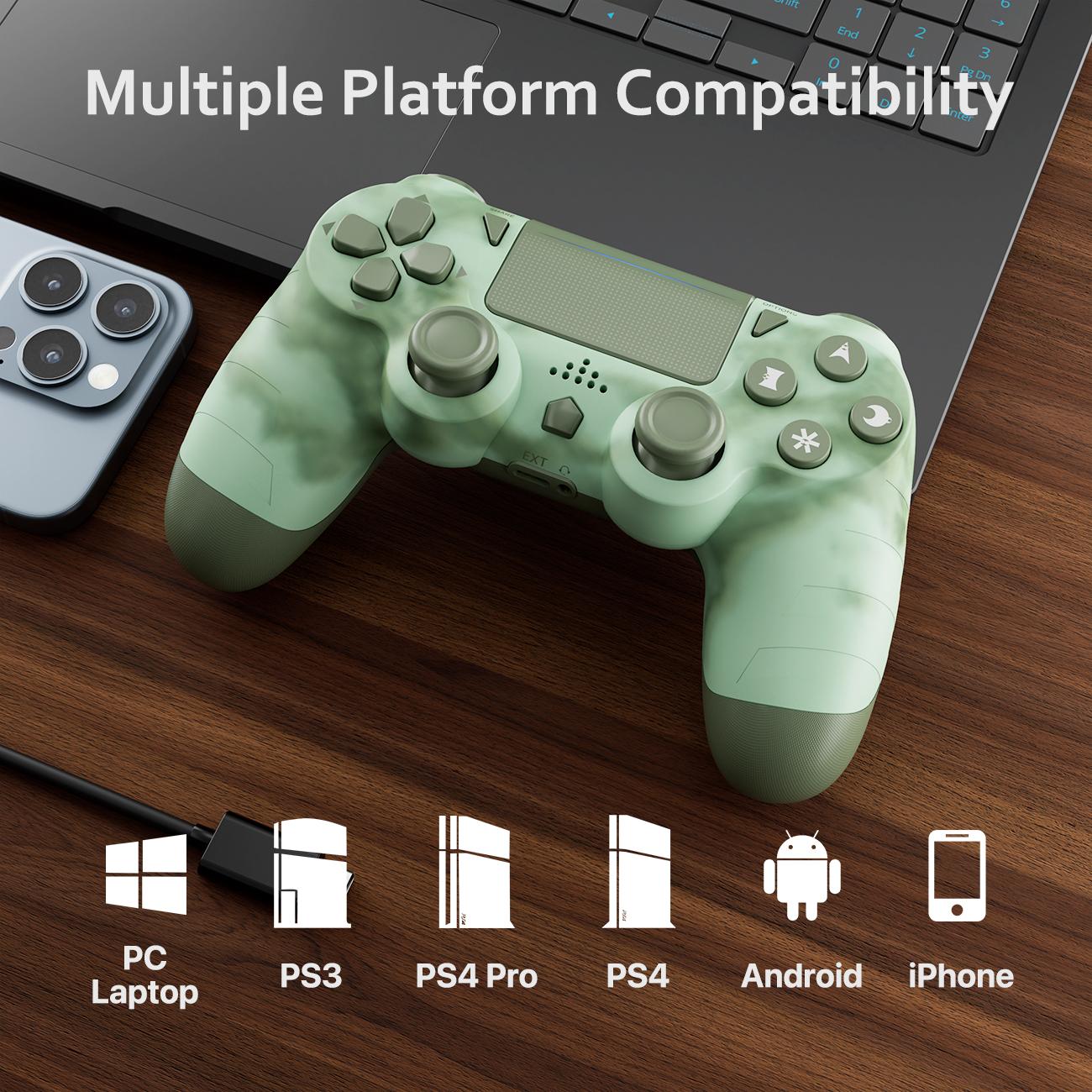 ISHAKO Wireless Game Controller for PS4/PS3/PC/Android/iOS, With Double Vibration, motion sensing, touchpad, speaker, gamepad, PS414 Green