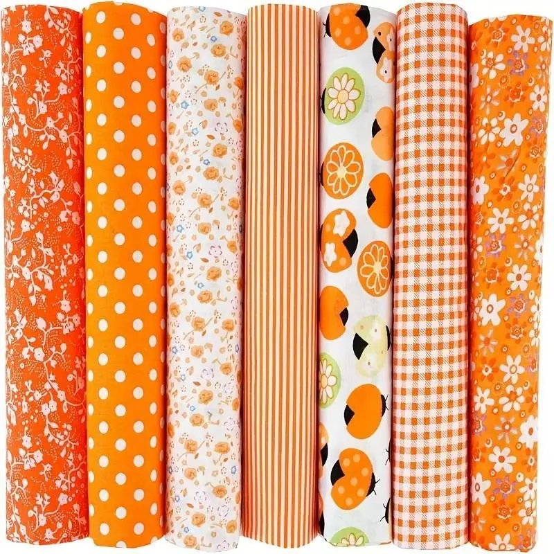 7PCS Flower Cotton Fabric Squares Fat Quarter Fabric Bundles Craft Fabric for Patchwork Sewing Quilting Crafting DIY (