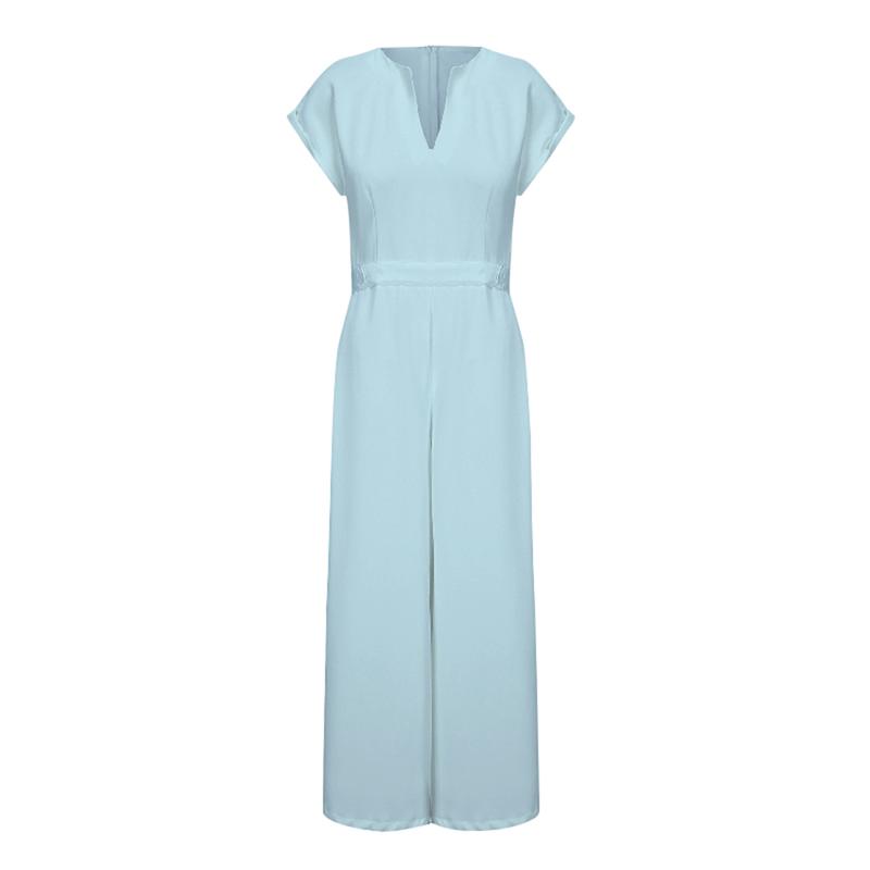 UOOZEE Women's Basic Cap Sleeve Wide Leg Jumpsuit - Fitted Polyester Work Outfits Womenswear Overall with V-Neckline - Chic & Elegant Style (the size is one size smaller,it is recommended to order a size larger) Shortsleeves teacher/interview outfits