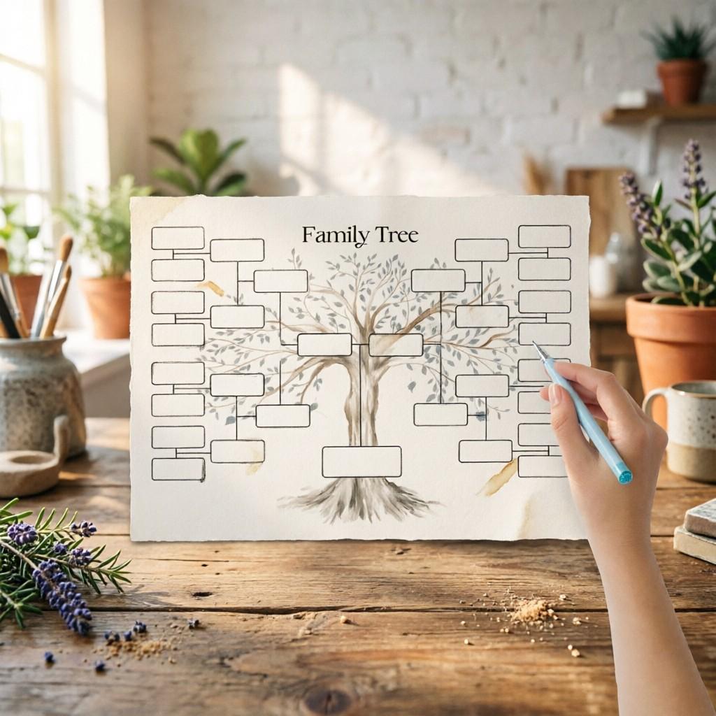 5 Sheets Watercolor Tree Design Family Tree Chart, Genealogy Record Template, Multi-Generation Family History Research, Memorial Gift Decorative Art