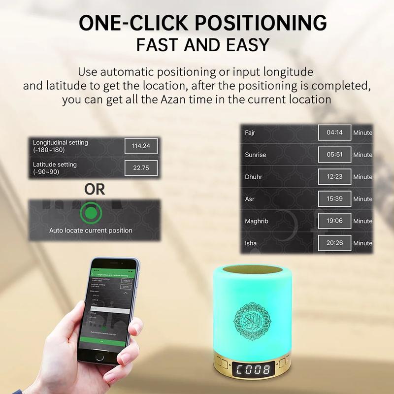 Quran Speaker with Remote Control,Colorful LED Lights | Outdoor 3D Stereo Bass Subwoofer TWS Dual Channel Lighted Speaker Supports FM/TF Card/USB Compatible with Phones/Tablets/TVs Night Light