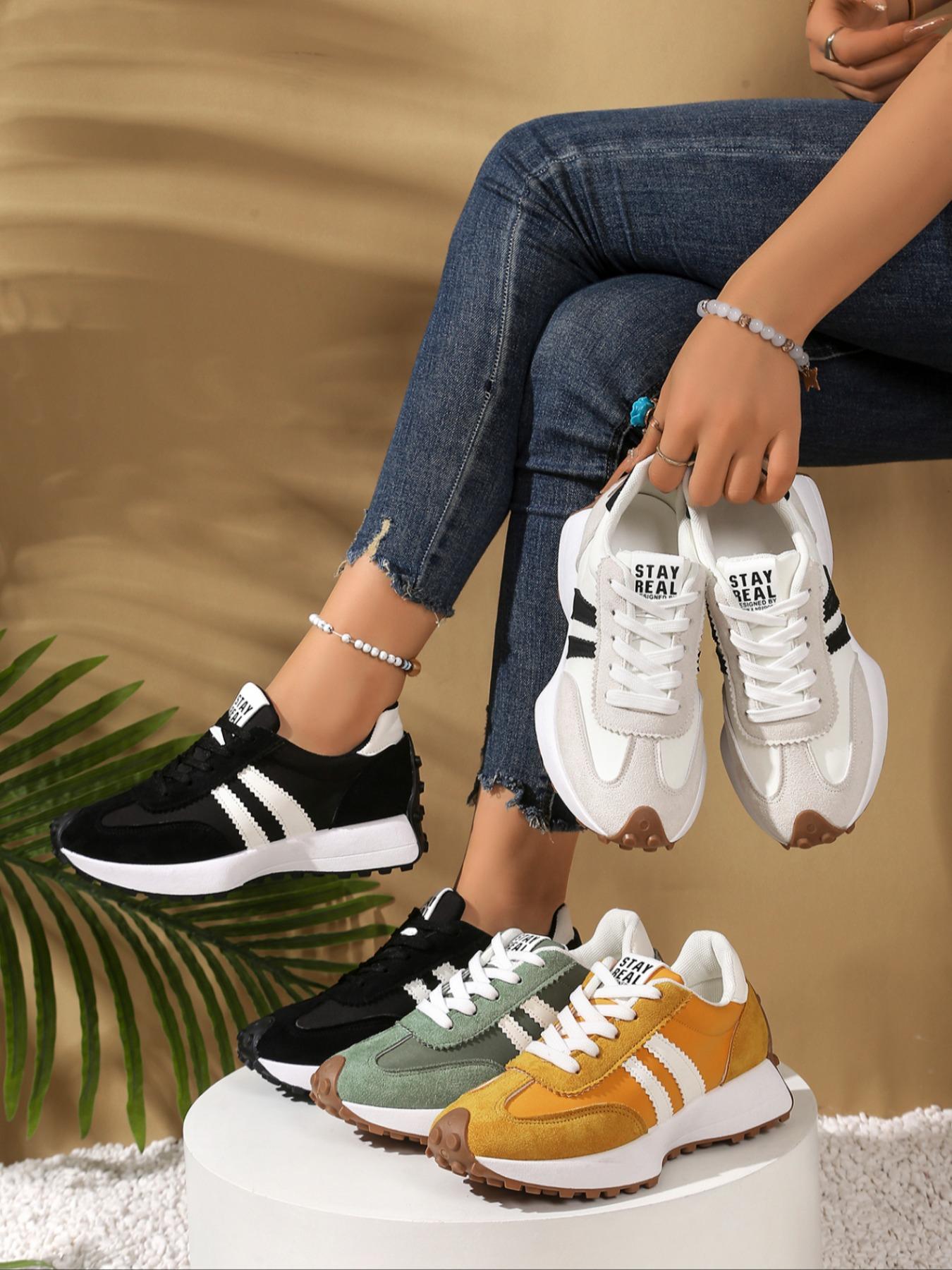 Women's Fashion Thick-Sole Sneakers, Breathable Walking Shoes with Comfortable Support, Casual Textile Upper & Rubber Outsole, Sneaker Streetwear for All-Season Wear