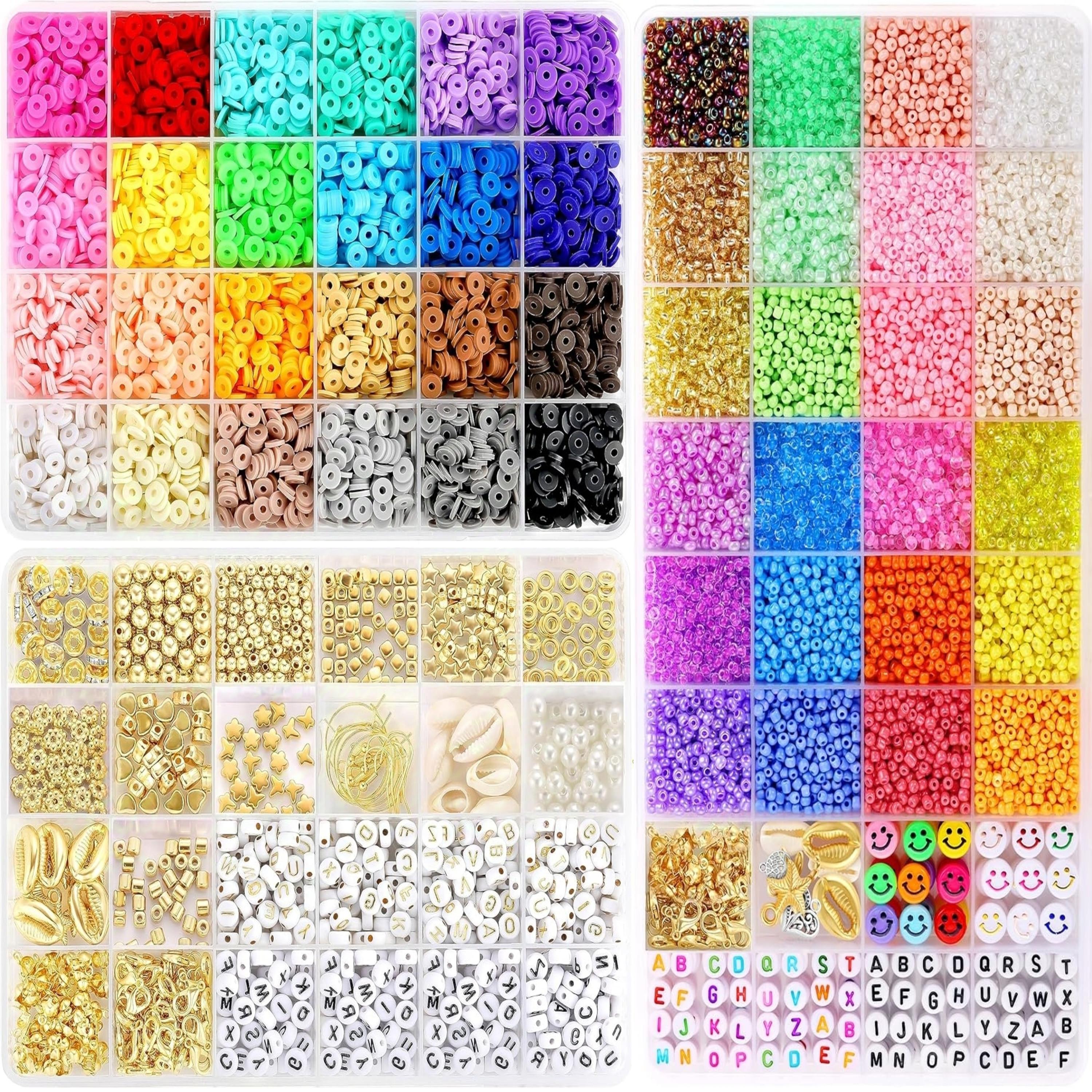 42400 Counts+ Funtopia Glass Clay Beads Kit for Jewelry Making beaded embroidery Seed Beads 2mm Tiny Beads with 3 Storage Box  6mm Polymer Clay Beads 19 Different Bead Charms Kit DIY Art Craft Kit for Girls Women Friendship Bracelets