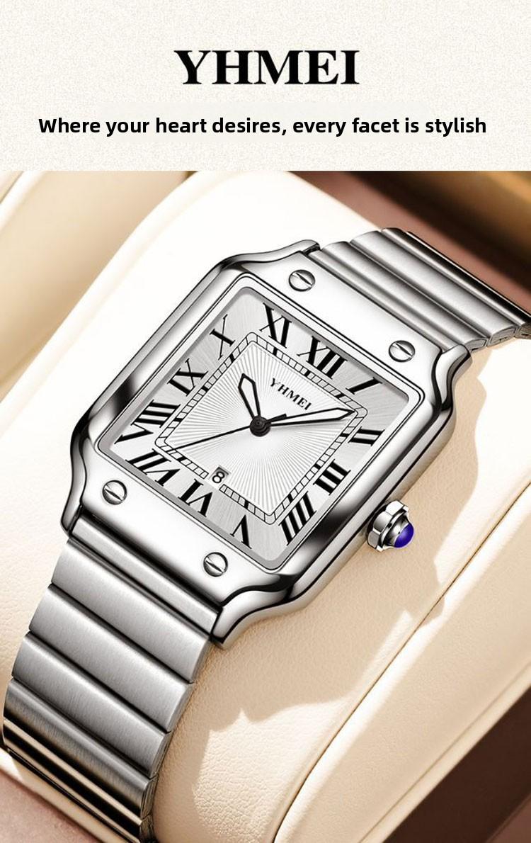 Women's Men's Unisex Square Watch - Silver Stainless Steel Band, Roman Numerals, Date Display, Waterproof Quartz Wristwatch, Fashion Casual Retro Wristwatch, Perfect Gift