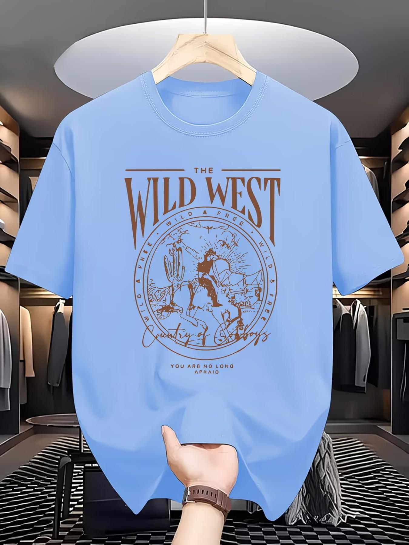 Men's Summer Casual Western Cowboy Retro Pattern High-Quality Fitted Fashion T-Shirt, Perfect for Summer, Essential for All Seasons