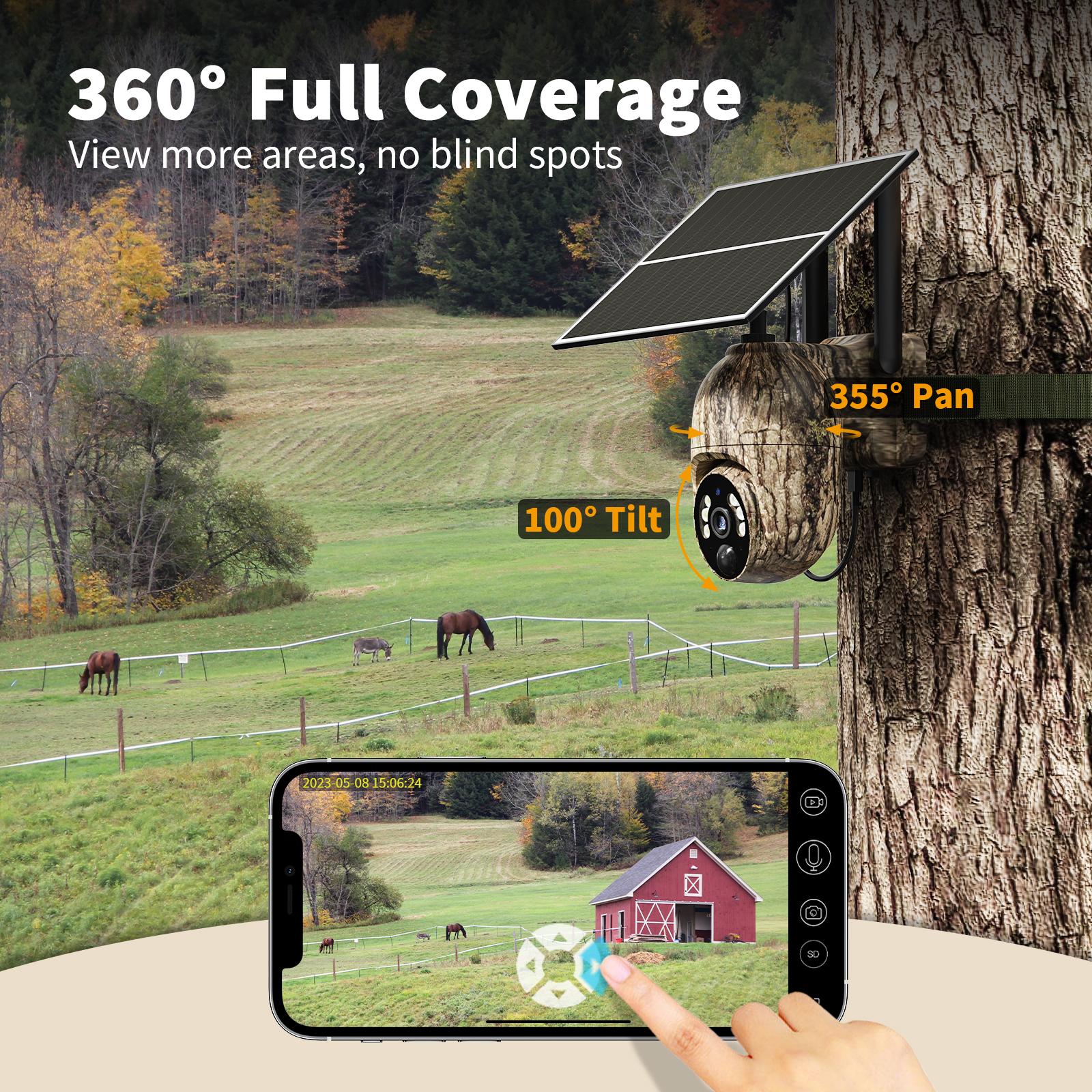 4G LTE Solar Security Camera – 2K 360° View, No WiFi/Power Needed, Remote APP, Waterproof, Motion Activated,Night Vision, Includes 4G Data Card (Data Refill Required)