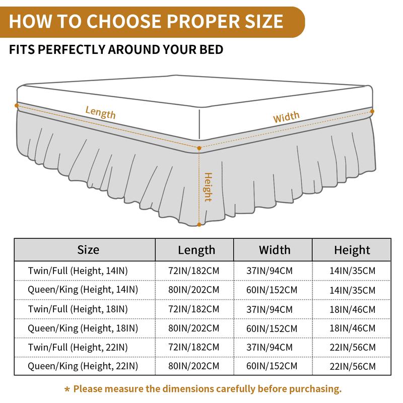 PureFit Ruffled Bed Skirt with Adjustable Elastic Belt - 14, 18, 22 Inch Drop, Solid Color Frame Cover for Queen, King and C-King Size Beds, Elegant Dust Hiding, Storage Solution