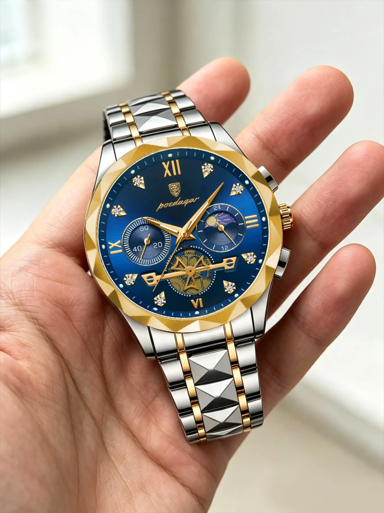 POEDAGAR Luxury Fashion Men's Watch Waterproof Night Light Timer Watch Men's Stainless Steel Quartz Watch