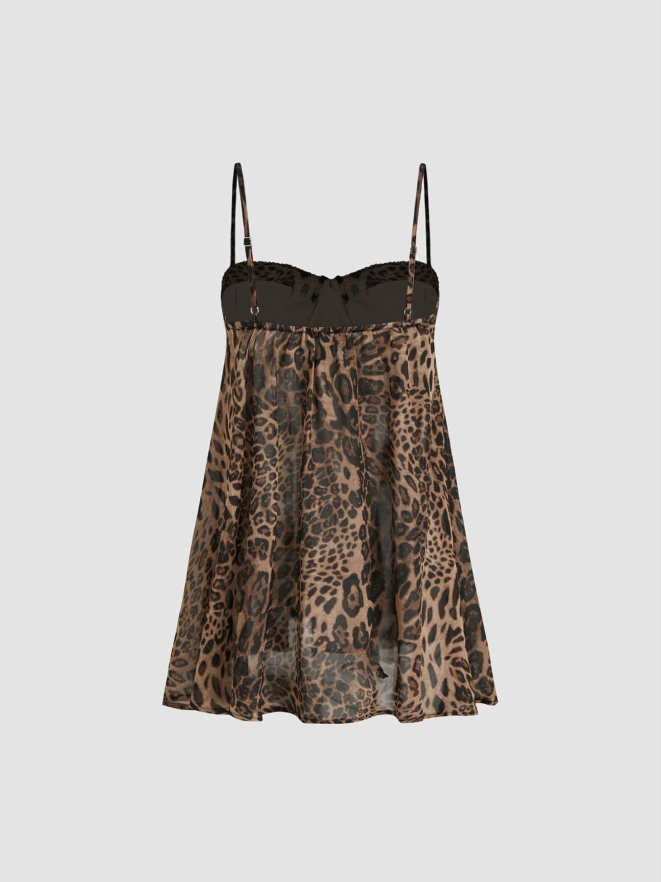 Leopard Print Lightweight Chiffon Top for Women, Summer Sexy Style, Leaf Edge Sleeveless Strapless Crop Top, Trendy Ladies' Fashion Apparel