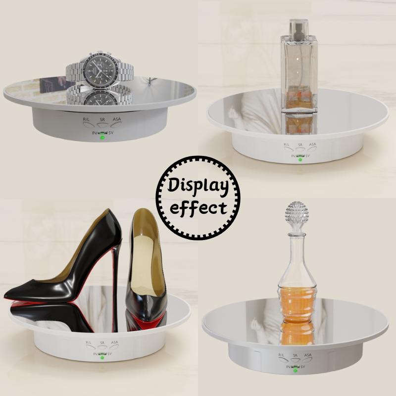 Rotating display stand Electric turntable display table smooth mirror jewelry display hand model live shooting speed rotating table bright glass mirror, Display Riser, Adjustable Standing Shelf