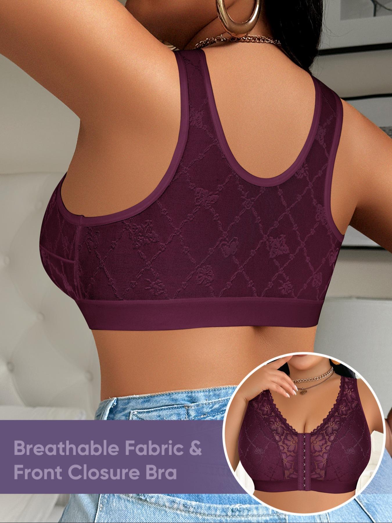 Plus Size Women's Wireless Bra Set, Full Coverage Soft Fabric, Medium Support, Casual Plain Design, Unlined, All Seasons, Supportive Bra