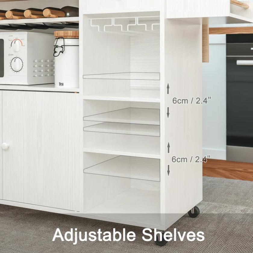 【Drop-Leaf & Drawer】 IRONCK Rolling Kitchen Island Serving Cart on Wheels with Wine Rack, Microwave Rack, Drawer, Shelves, Spice Rack & Cup Hangers for Kitchen Use
