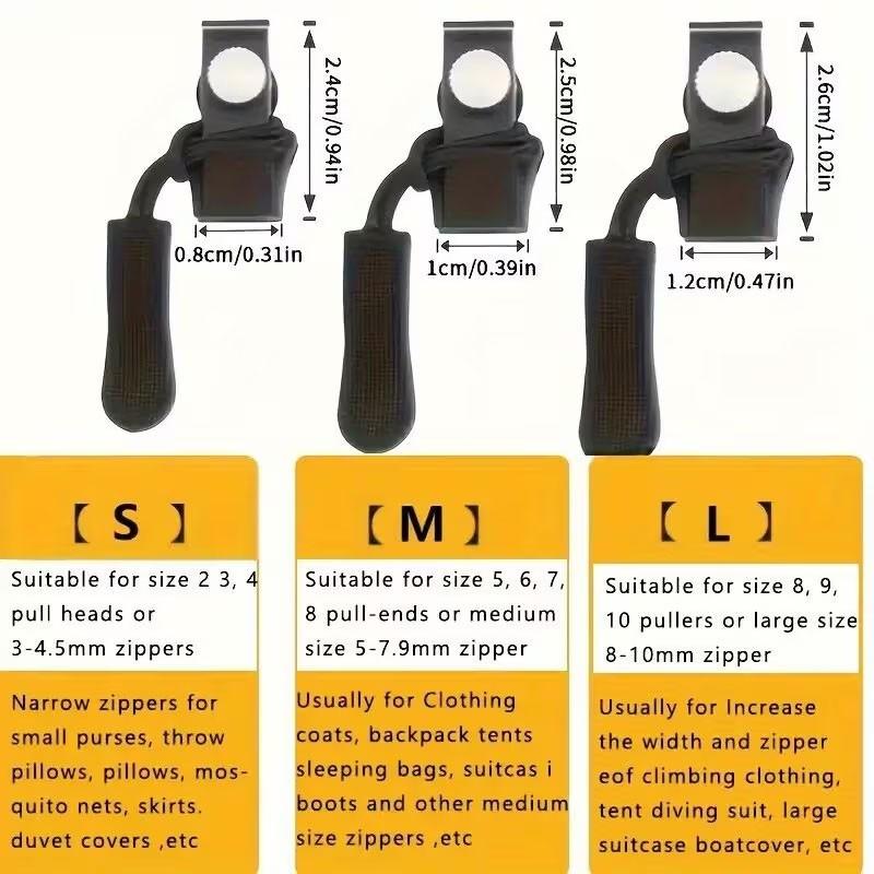 12 Pcs Quick Release Zipper Repair Kit, 4 Pcs S M L Sizes, for Clothes Bags Backpacks, Easy Fix Different Sized Zippers