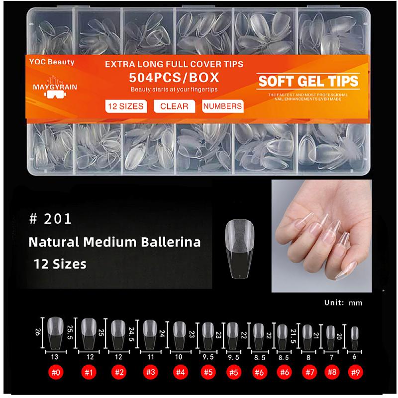Gel Tips Almond Square Short Ballerina Fake Nails 504 pcs Pre-shape Gel Acrylic Nail Tips for Full Cover Nail Extension Home DIY Nail Salon 12 Sizes Gelly Tips acrylic nail art foot sock Nailcare