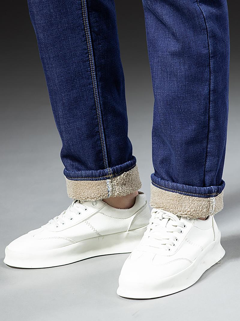 Men's Fleece-Lined Denim Jeans, Winter Casual Friday Loose Straight-Leg Warm Pants, Thickened Thermal Comfortable Men's Clothing