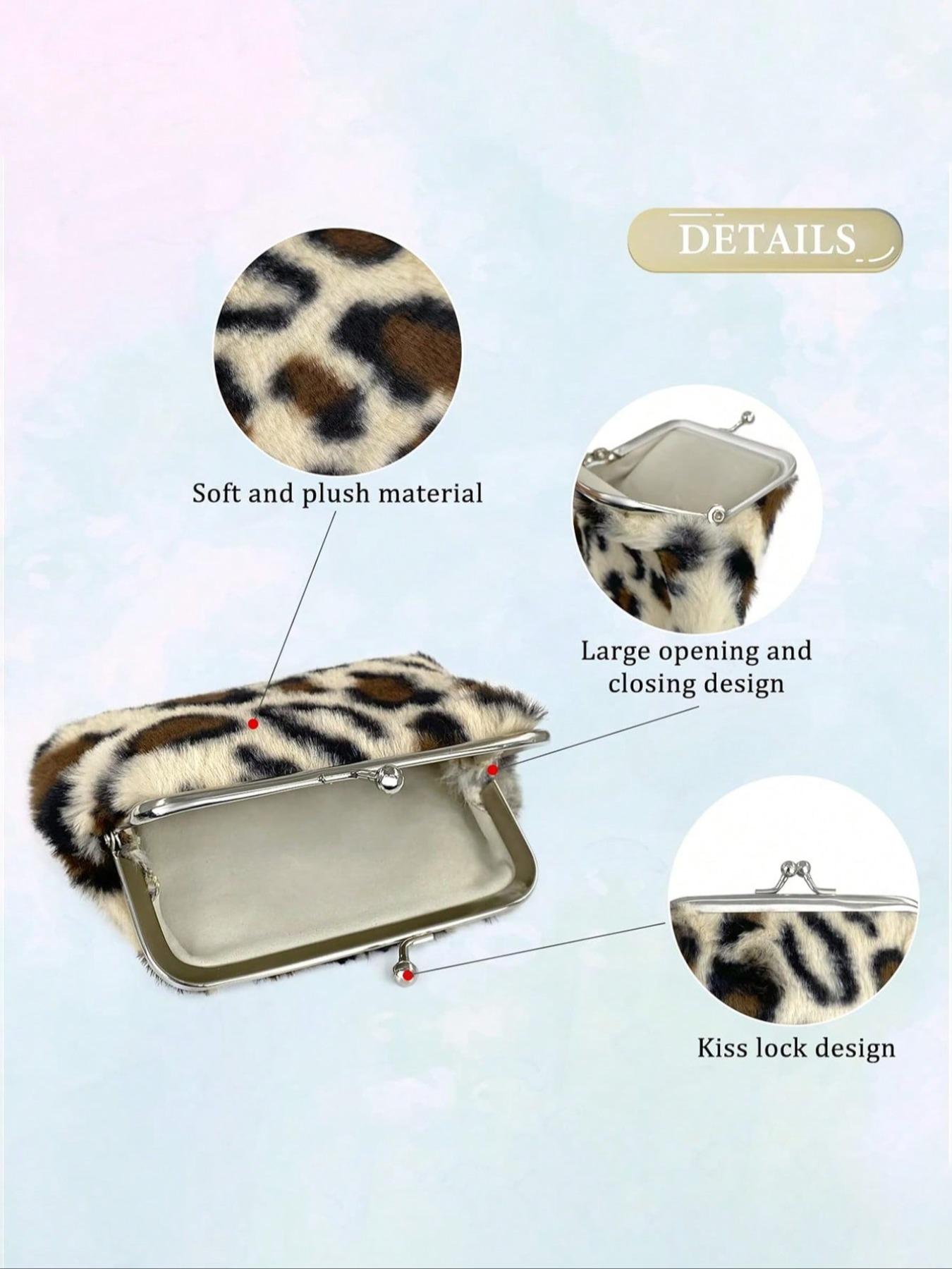 Plush Coin Purse, Short Plush Money Bag, Leopard Print Design, Women/girls Use, Multifunctional Portable Wallet, Durable Faux Leather Handbag, Stylish Wallet