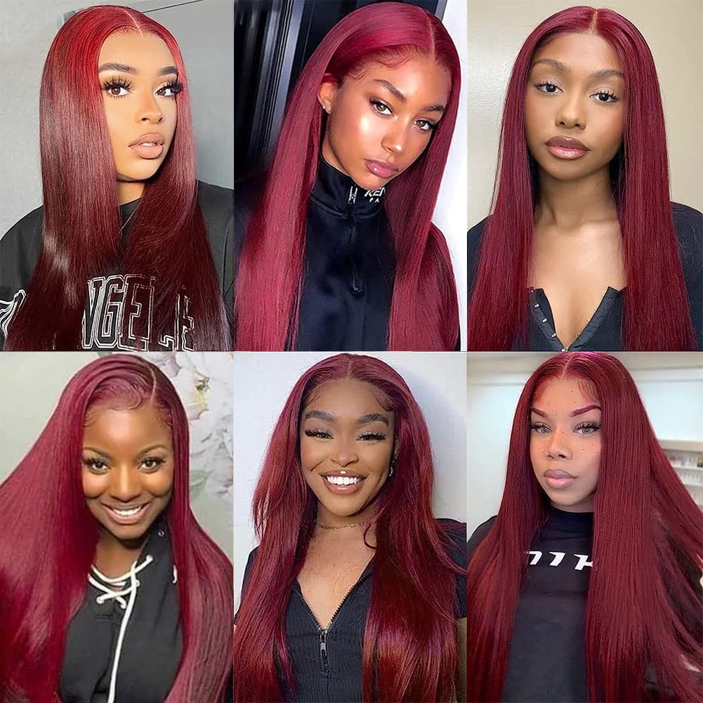 13X4 13x6 HD Burgundy Colored Lace Front Wigs 99j Burgundy Straight Wigs Pre Plucked 180 Density Red Color Wigs for Black Women
