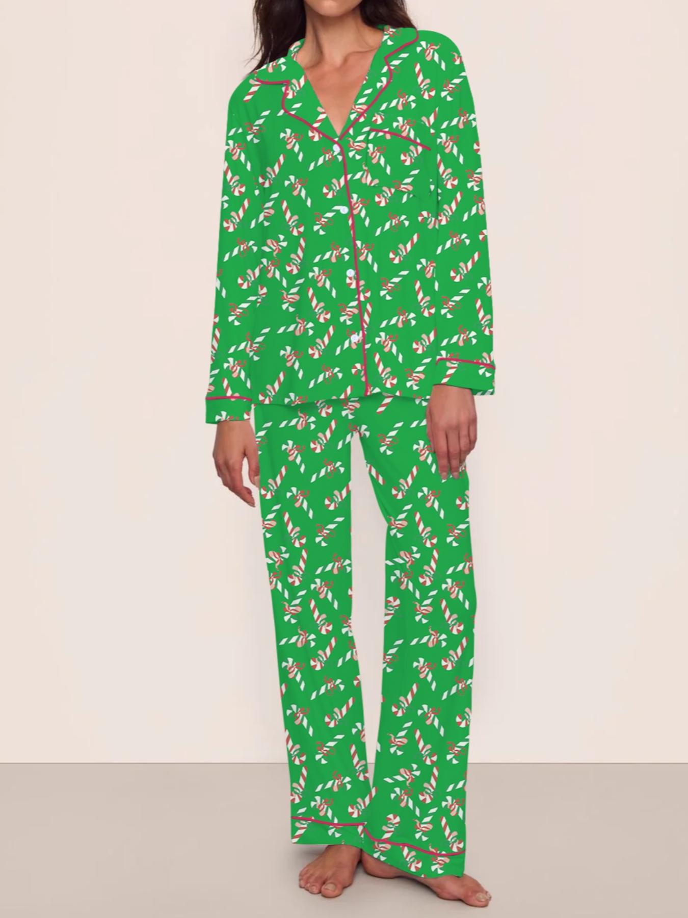 【Christmas Pajamas】Women's Christmas Pajama Set, Long Sleeve Casual Loungewear, Elastic Waist Pants, Elegant Cute Holiday Nightwear