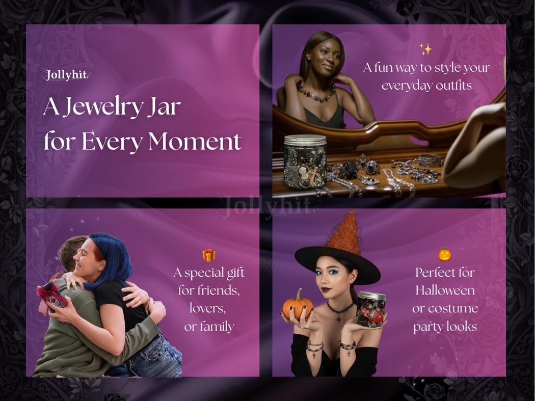 Jollyhit Gothic Witch Mystery Jewelry Jar – Costume Jewelry Rings, Necklaces & Earrings Set, Birthday, Classmate & Girlfriend Gift SpringStatements Antique womens gifts,emo accessories,   gifts for girlfriend