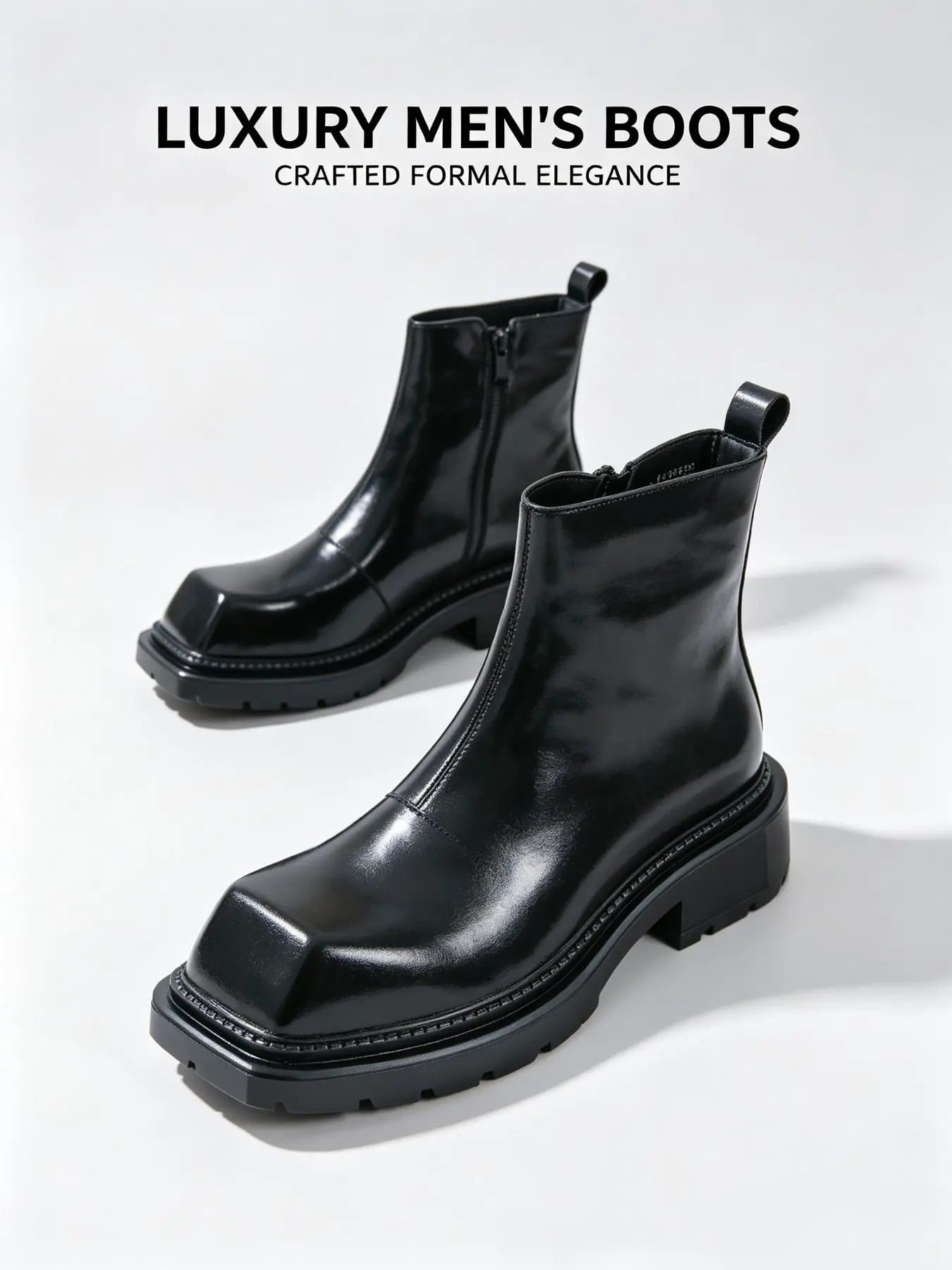 Men's High Top Fashion Square Toe Casual Shoes, Side Zip Short Boots, Thick Sole Chelsea Boots, Retro Ankle Boots for Daily Wear