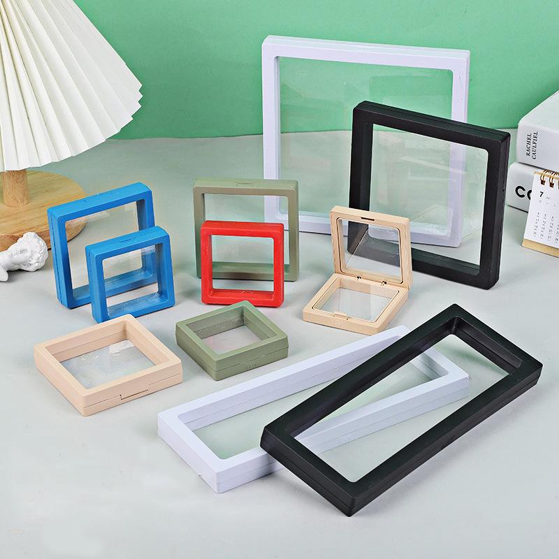 3D Floating Display Box, Dustproof Jewelry Packaging, Transparent Hanging Storage Box for Storing Necklaces, Bracelets, Rings, Coins, Earrings, and Pins, with Elastic Film, Gift Box for Retail and Personal Use.