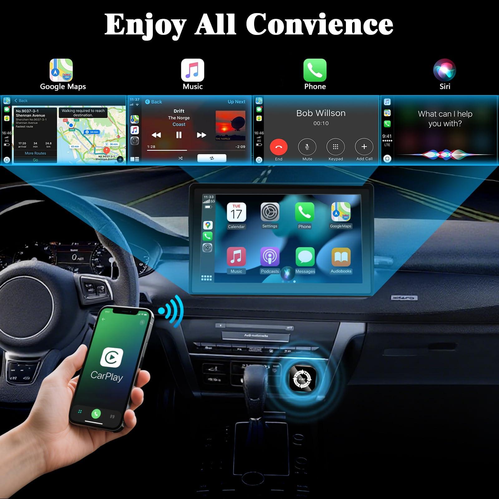 2026 New 4-in-1 CarPlay Wireless Adapter - iPhone/Android Compatible | Fast Connection, Hands-Free Calling, AirPlay, Mirror Link, Netflix, Youtube type-c adapter Bluetooth 5.0 fast transmission, ultra-HD stereo sound