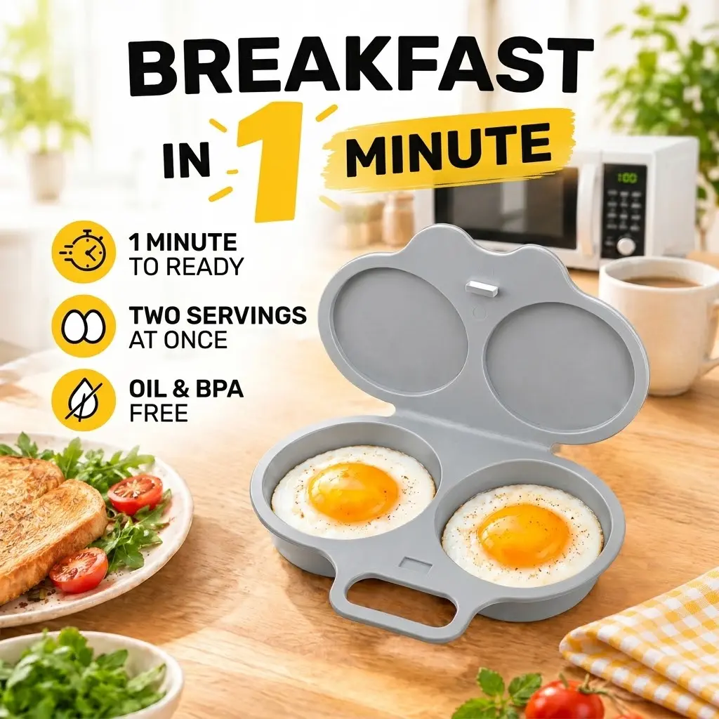 2-Cup Microwave Omelette Maker - BPA-Free Non-Stick Round Egg Cooker & Poacher for Quick Healthy Breakfast (Dishwasher Safe)