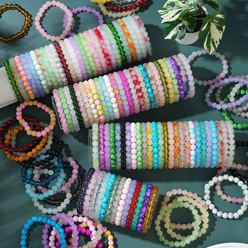 10pcs/20pcs Bohemian Glass Beaded Stretch Bracelet, Mixed Colorful, Multi-layer Handmade 8mm Multicolor Beads Stackable Elastic Bracelets Set Daily Vacations, Party Wear, Jewelry, Holiday Gift