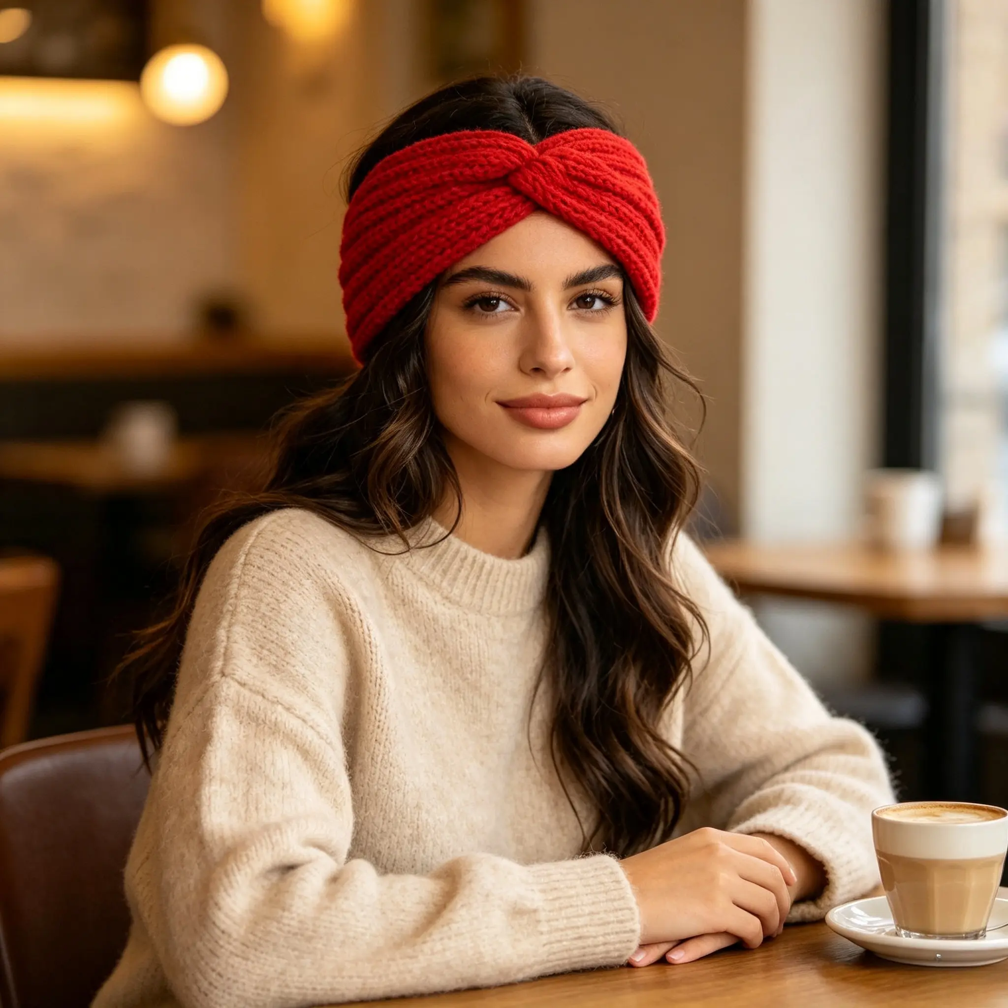 Women's Handmade Polyester Knit Multi-Use Band, 20x12cm Winter Warm Knot Headband for Female Wear, Stylish Outdoor Hair Accessory
