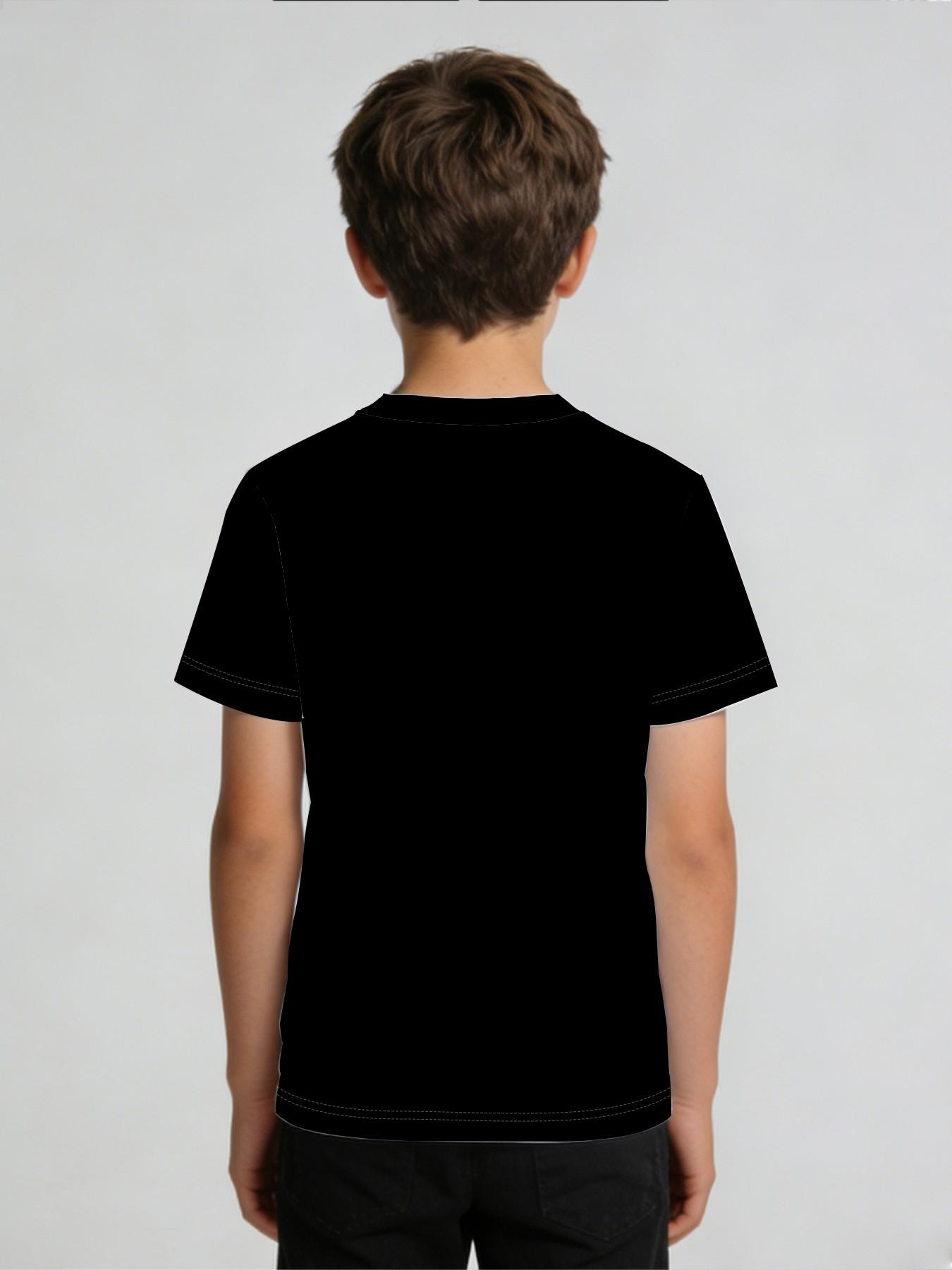 Boys' American-style short-sleeved shirt "Los Angeles Streetwear Tour Edition" features a vintage city streetscape + LOS ANGELES slogan print, a cool black crew neck design, making it a standout for street-style kids' outfits and outdoor outings