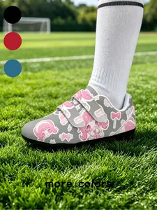 1 Pair Kids Velcro Football Cleats With Pink Chibi Anime Girl & Bow Print, Sweet Girly Sports Style, Non-slip Stud Sole & Wear-resistant Upper, Soccer Shoes For Girls Grass Training And School Matches