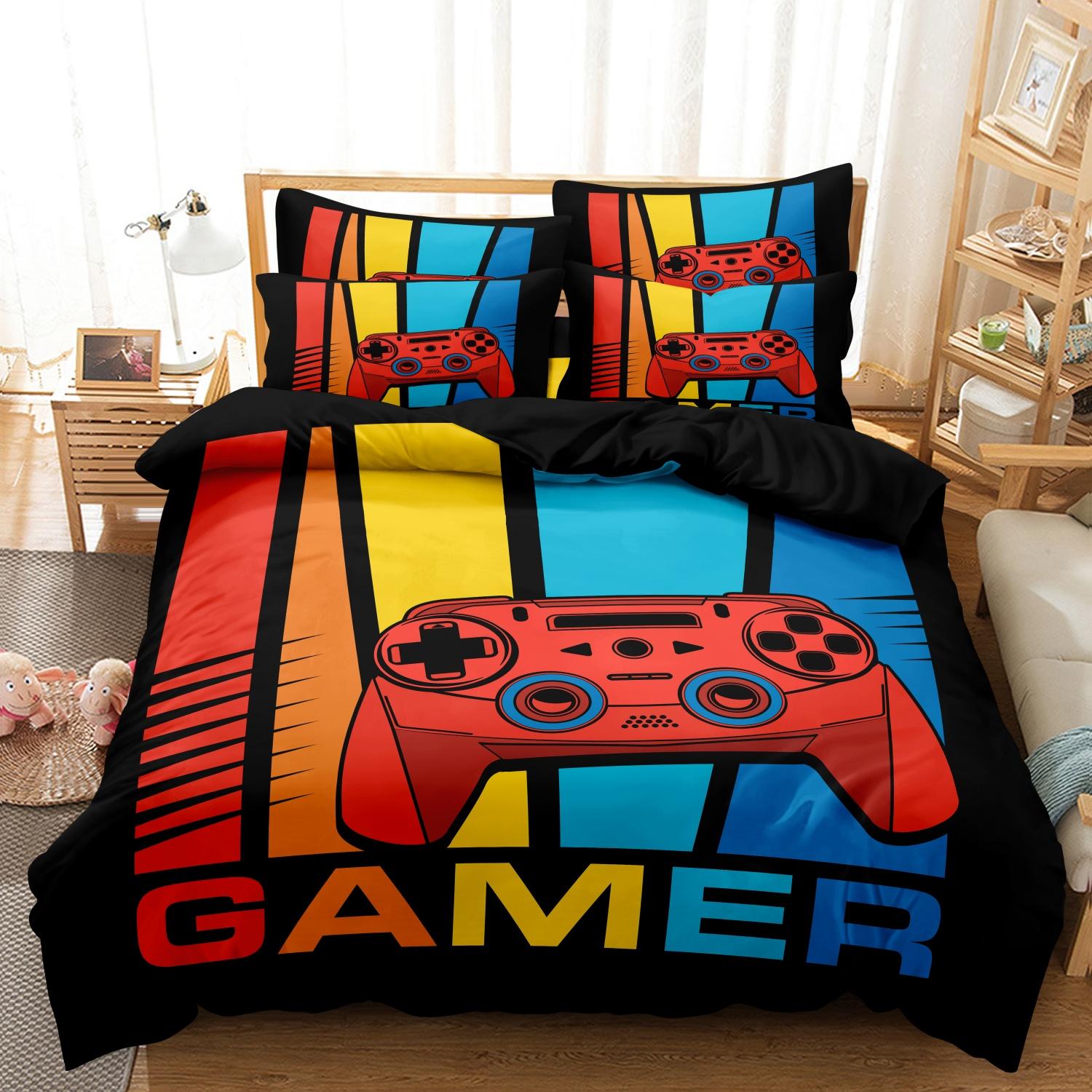 Video Game Controller Mouse Keyboard Headphone Pattern - Modern Fashionable Cool Gamepad Print - Boys Youth Gaming Equipment Bedding Set - 3pcs Duvet Cover Set (1Duvet cover+2Pillowcase ，No quilt)